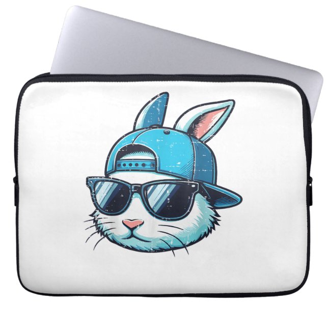 Easter Bunny Face Baseball Cap Sunglasses Rabbit B ラップトップスリーブ (正面)