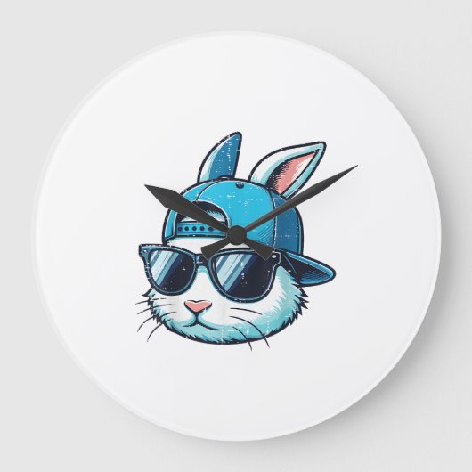 Easter Bunny Face Baseball Cap Sunglasses Rabbit B ラージ壁時計 (正面)