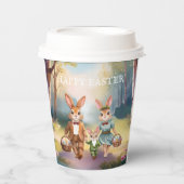Easter Bunny Family Chasing Eggs - Watercolor 紙コップ (正面)