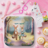 Easter Bunny Family Hunting for Eggs - Painting ペーパープレート (パーティー)