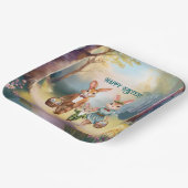 Easter Bunny Family Hunting for Eggs - Painting ペーパープレート (傾斜あり)