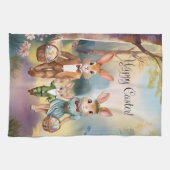Easter Bunny Family Hunting for Eggs - Watercolor キッチンタオル (横)