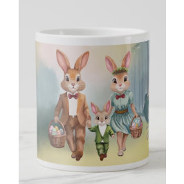 Easter Bunny Family Hunting for Eggs - Watercolor ジャンボコーヒーマグカップ