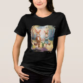 Easter Bunny Family Hunting for Eggs - Watercolor トライブレンドＴシャツ (正面)
