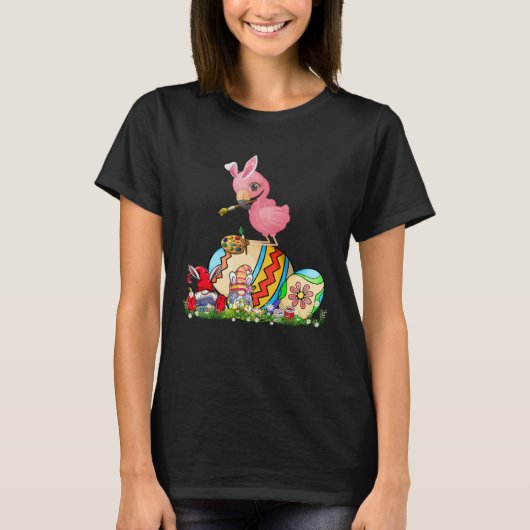 Easter Bunny Flamingo With Gnomes Painting Chocola Tシャツ (正面)
