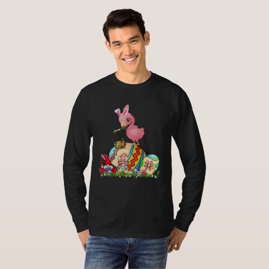 Easter Bunny Flamingo With Gnomes Painting Chocola Tシャツ (正面フル)