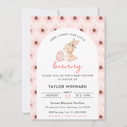 Easter Bunny Floral Baby Shower 招待状 (正面)
