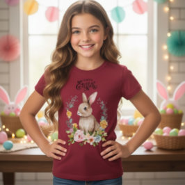 Easter Bunny Floral Wreath Girls Tee Tシャツ