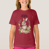 Easter Bunny Floral Wreath Girls Tee Tシャツ (正面)