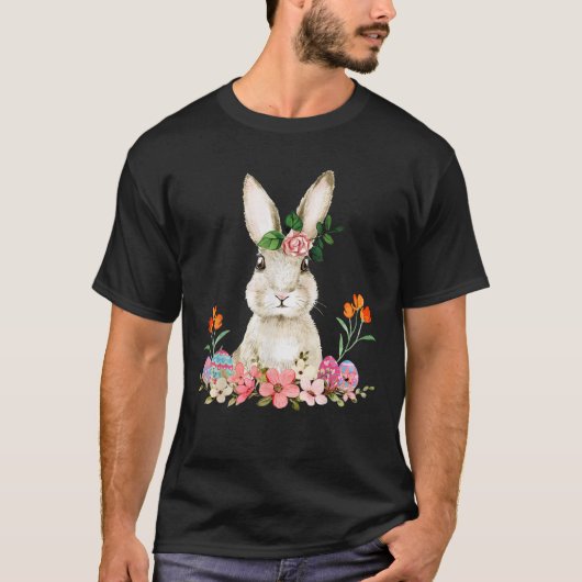 Easter Bunny Flower Headband Rabbit Easter Happy E Tシャツ (正面)