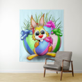 Easter Bunny Funny and Cute Character Biting an Eg タペストリー (インサイチュ)
