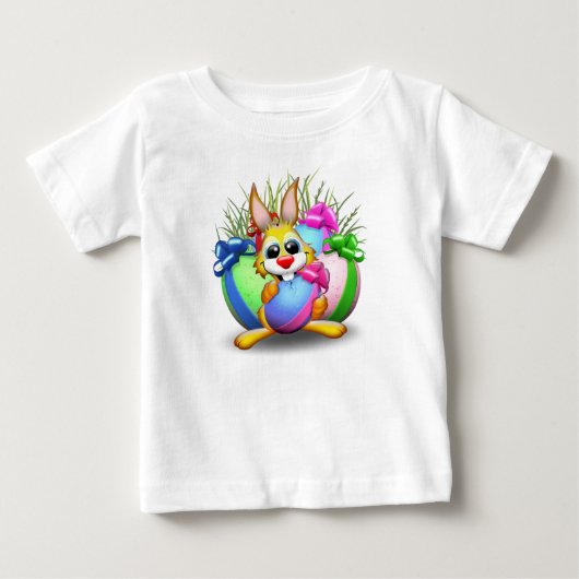 Easter Bunny Funny and Cute Character Biting an Eg ベビーTシャツ (正面)