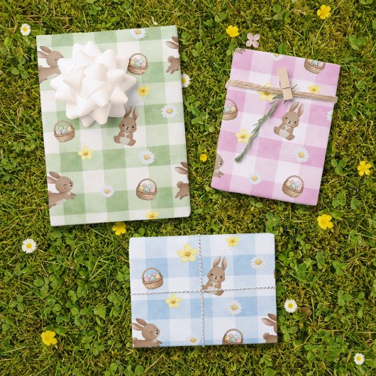 Easter Bunny Gingham Wrapping Paper Sheets ラッピングペーパーシート