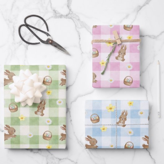 Easter Bunny Gingham Wrapping Paper Sheets ラッピングペーパーシート (正面)