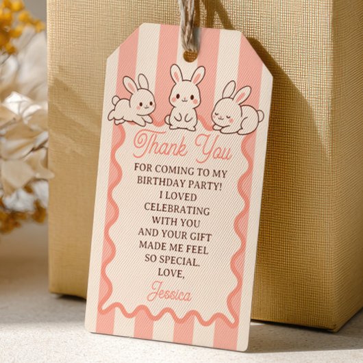 Easter Bunny Girl 1st Birthday Party Thank You ギフトタグ