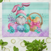 Easter Bunny Gnome With Basket Eggs キッチンタオル (折り畳み)