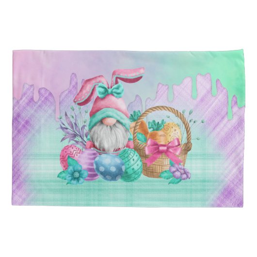 Easter Bunny Gnome With Basket Eggs  枕カバー (裏面)