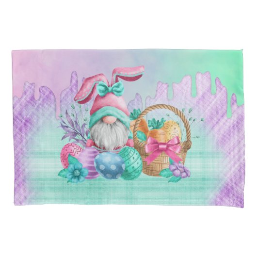 Easter Bunny Gnome With Basket Eggs  枕カバー (正面)