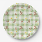 Easter Bunny Green Gingham ペーパープレート (正面)