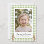 Easter Bunny Green Gingham Photo シーズンカード (正面)