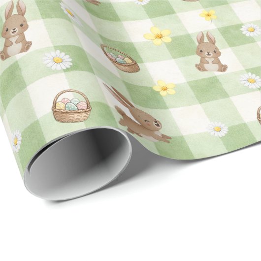 Easter Bunny Green Gingham Wrapping Paper ラッピングペーパー (ロールコーナー)