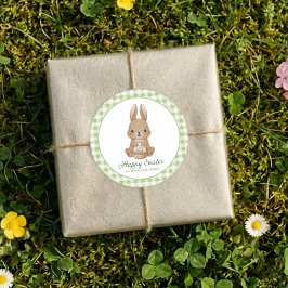 Easter Bunny Green Watercolor Gingham ラウンドシール