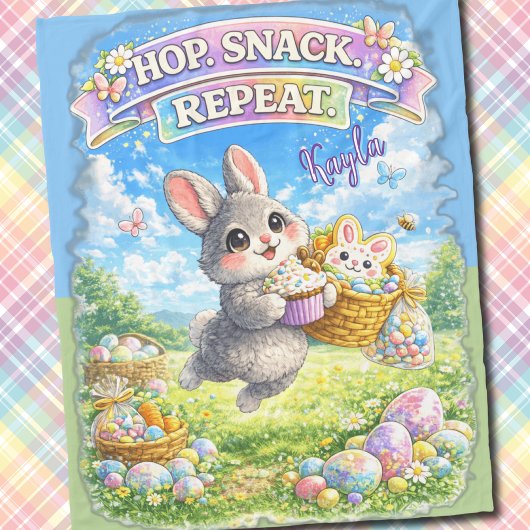 Easter Bunny Hop Snack Repeat Pastel  フリースブランケット
