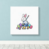 Easter Bunny Ice Hockey Player Eggs Rabbit Boys Ki キャンバスプリント (インサイチュ (ウッドフロア))