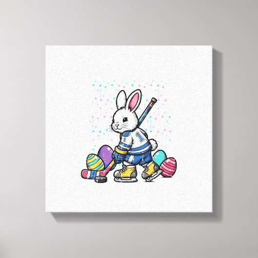 Easter Bunny Ice Hockey Player Eggs Rabbit Boys Ki キャンバスプリント (正面)