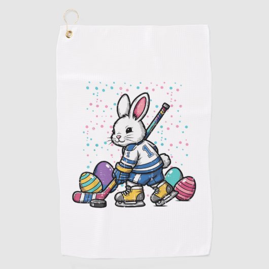 Easter Bunny Ice Hockey Player Eggs Rabbit Boys Ki ゴルフタオル (正面)