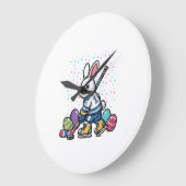 Easter Bunny Ice Hockey Player Eggs Rabbit Boys Ki ラージ壁時計 (傾斜)