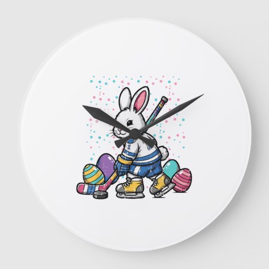 Easter Bunny Ice Hockey Player Eggs Rabbit Boys Ki ラージ壁時計 (正面)