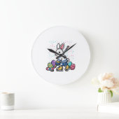 Easter Bunny Ice Hockey Player Eggs Rabbit Boys Ki ラージ壁時計 (ホーム)