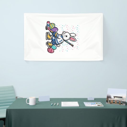 Easter Bunny Ice Hockey Player Eggs Rabbit Boys Ki 横断幕 (トレードショー)