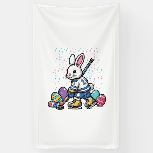 Easter Bunny Ice Hockey Player Eggs Rabbit Boys Ki 横断幕 (縦)