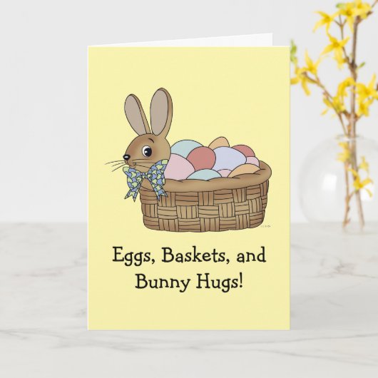 Easter Bunny in Basket with Eggs カード (黄色い花)