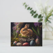 Easter Bunny in eggs nest cute ポストカード (スタンド正面)