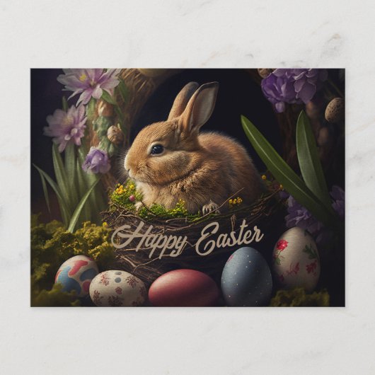 Easter Bunny in eggs nest cute ポストカード (正面)