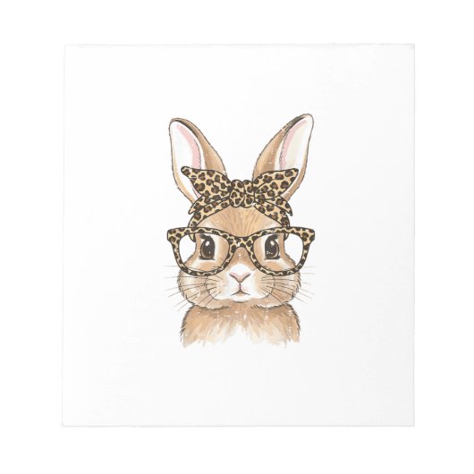 Easter Bunny Leopard Glasses Bandana Rabbit Women  ノートパッド (正面)