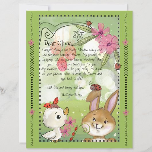 Easter Bunny Letter & Coloring Page - Funky Meadow (正面)
