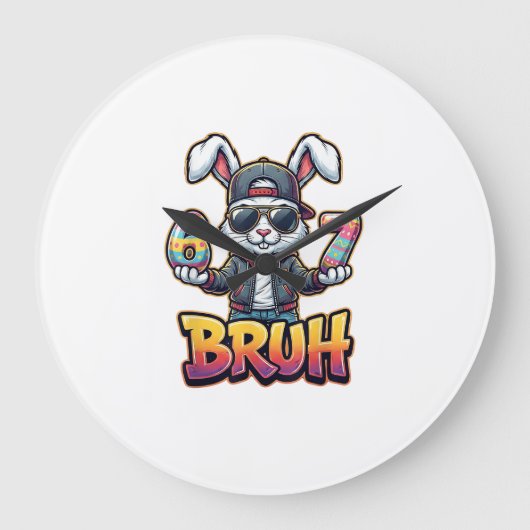 Easter Bunny Meme Bruh  Funny 6 7 Easter Eggs Desi ラージ壁時計 (正面)