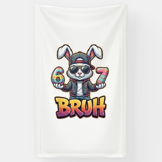 Easter Bunny Meme Bruh  Funny 6 7 Easter Eggs Desi 横断幕 (縦)