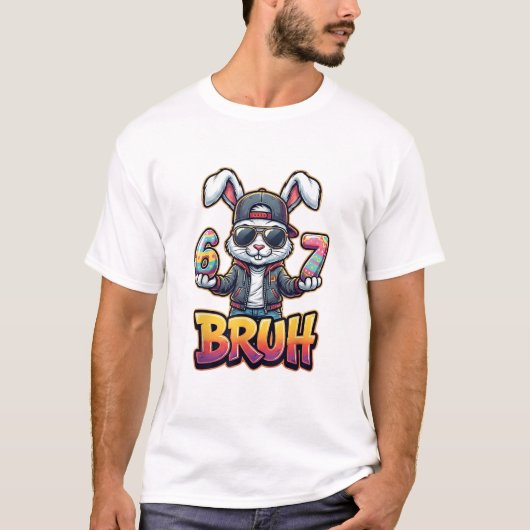 Easter Bunny Meme Bruh  Funny 6 7 Easter Eggs Desi Tシャツ (正面)