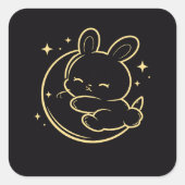 Easter Bunny Moon Gold Line Art Sticker スクエアシール (正面)