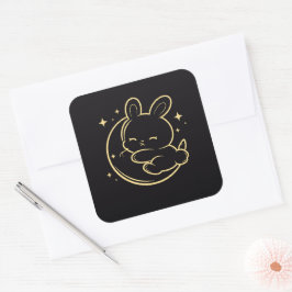 Easter Bunny Moon Gold Line Art Sticker スクエアシール
