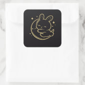 Easter Bunny Moon Gold Line Art Sticker スクエアシール (バッグ)