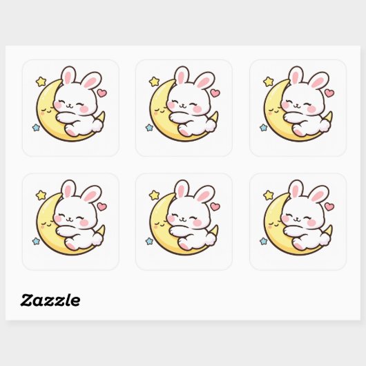 Easter Bunny Moon Sticker | Spring Gift Idea スクエアシール (シート)