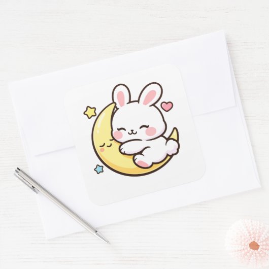 Easter Bunny Moon Sticker | Spring Gift Idea スクエアシール (封筒)