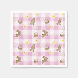 Easter Bunny Pink Gingham スタンダードカクテルナプキン