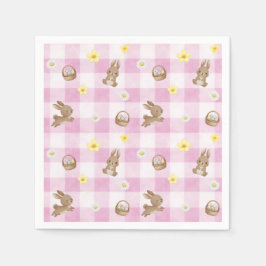 Easter Bunny Pink Gingham スタンダードカクテルナプキン